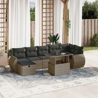 vidaXL Set De Sof&aacute;s De Jard&iacute;n Y Cojines 8 Piezas Rat&aacute;n Sint&eacute;tico Gris Vidaxl