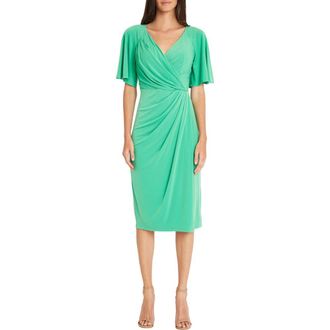 Maggy London Flutter Sleeve Faux Wrap Dress in Ming Green at Nordstrom Rack, Size 18W (Similar To 16W)