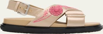 Marni Fussbett Floral Embroidered Satin Crisscross Sandals