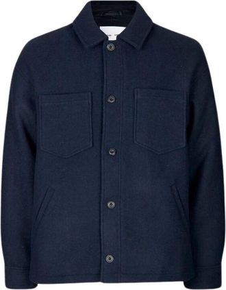 Sams&oslash;e & Sams&oslash;e Navy Overshirt met Zakken - Heren - Zomerjassen - Blauw - XL - Wol - Jassen