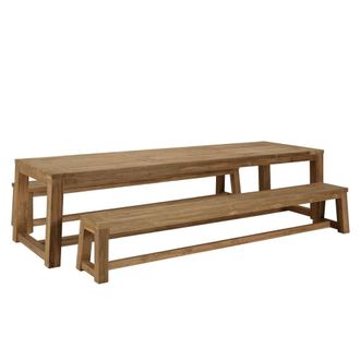 Macabane Sal&oacute;n de jard&iacute;n con 1 mesa y 2 bancos de madera de teca reciclada