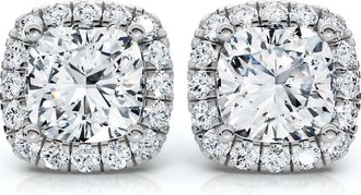 Pompeii3 Certified 5.80Ct Cushion Cut Diamond Halo Studs 14k Gold Womens Earrings Size: 1/2 Wide