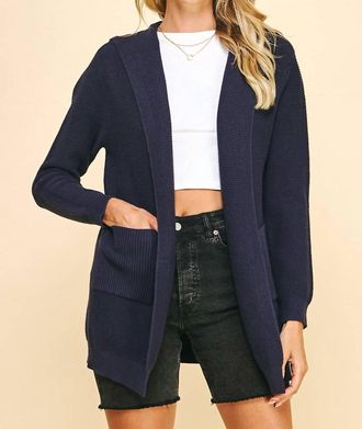 Pinch Design Open Front Hooded Cardigan In Navy