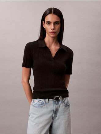 Calvin Klein Jeans Calvin Klein Womens Smooth Cotton Rib Polo T-Shirt - Black - S