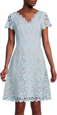 Shani Bar V-Neck Laser Cutting Fit & Flare Midi Dress