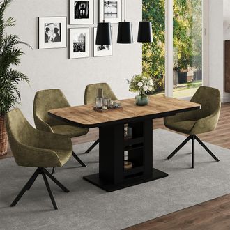 Vicco Mesa De Comedor Fenaro, Goldkraft Roble/negro, 120 X 80 Cm, Vicco