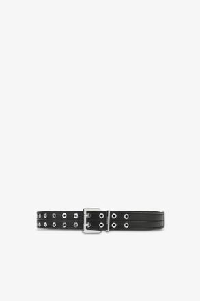 Ganni Black Double Eyelet Belt - Size XS/S Recycled Leather