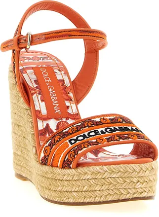 Dolce & Gabbana Womens Orange Cotton Wedge Sandals