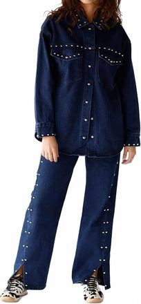 Moon River Studded & Stunning Denim Jacket In Blue