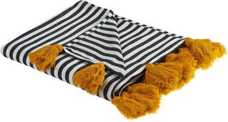 Beliani Manta De Acr&iacute;lico Poli&eacute;ster Negro Blanco Naranja 130 X 170 Cm A Rayas Sunwal