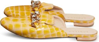 Le Silla Mules in pelle goffrata effetto coccodrillo con cristalli - Giallo