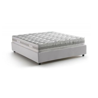 Dmora Dmora - Cama Matrimonial Dabadak, Cama Contenedor Con Tapizado En Ecopiel, 100% Made In Italy, Apertura Frontal, Con Colch&oacute;n Cm 140x200 Incluido, Blan
