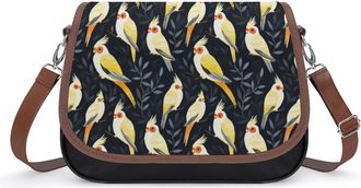 Generic Cockatiel Birds Crossbody Bag Womens Handbag PU Message Bags Shoulder Purse with Adjustable Strap