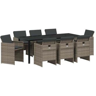 vidaXL Conjunto De Comedor De Jard&iacute;n 9 Pcs Gris Rat&aacute;n Sint&eacute;tico Vidaxl