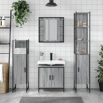 Berkfield Home Stylish 4 Piece Bathroom Cabinet Set Grey Sonoma Engineered Wood
