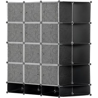 HOMCOM Armario Modular De Pl&aacute;stico Armario Port&aacute;til Con 16 Cubos 2 Barras Organizador De Zapatos Ropas Juguetes Para Entrada Pasillo Dormitorio 145x46x162 Cm