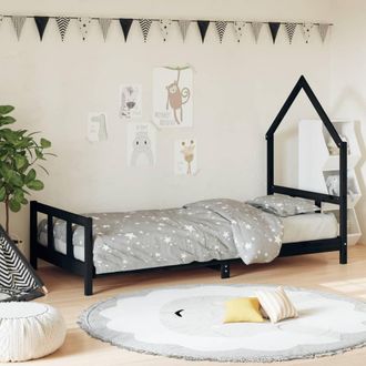 vidaXL Estructura De Cama Para Ni&ntilde;os Madera De Pino Negro 90x190 Cm Vidaxl