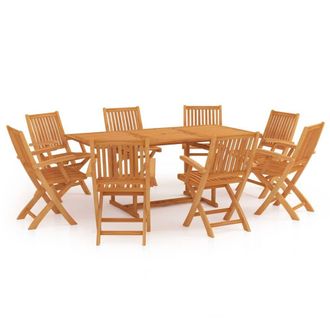 Berkfield Home 9 Piece Garden Dining Set Solid Teak Wood in Brown