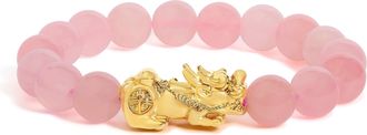 House of Brilliance 18K Yellow Gold Dragon Charm Natural Rose Quartz Beaded Charm Bracelet