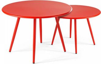 Oviala Oviala - Set di 2 tavolini da giardino in acciaio rosso - Palavas