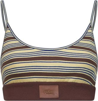 Fendi Tops, Dames, Veelkleurig, M, Katoen, Gestreept gebreid topje van katoen