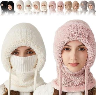 Generic 3 in 1 Beanie Hat with Scarf and Mask, 3 in 1 Beanie Hat for Women, Womens Outdoors Windproof Scarf Hat, Fleece Balaclava Ski Mask, Winter Warm Knitte
