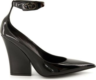 Valentino Garavani 105mm VLogo Lockette Pumps - Womens - Goat Skin/Calf Leather/Patent Leather