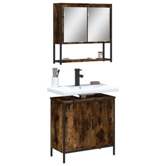 Berkfield Home 2 Piece Bathroom Furniture Set Smoked Oak Engineered Wood in Brown