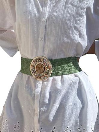 Ceinture Femme Large Ceinture Large élastique Femme TIESOME - Double Anneau O Vintage - Pour Robes Et Tuniques Ceinture Double Anneau Vintage