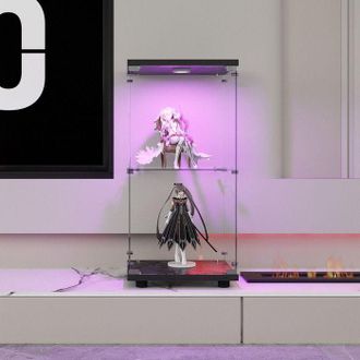 OEM Vitrina De Vidrio Templado Negro Con Iluminaci&oacute;n Integrada - 2 Estantes - Vidrio De Seguridad Dise&ntilde;o Moderno Adecuada Para Habitaciones Y Salones