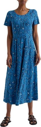 Seasalt Cornwall Veronica Floral Stretch Organic Cotton Midi Dress in Poppy Stems Sailboats at Nordstrom, Size 12