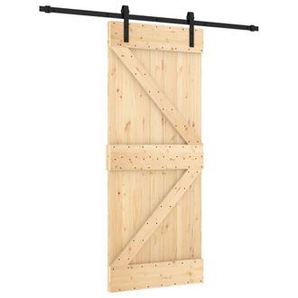 Berkfield Home Sliding Door with Hardware Set 85x210 cm Solid Wood Pine in Light Brown