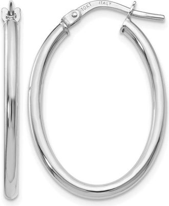 Diamond2Deal 10K White Gold Oval Shape Hinged Hoop Earrings
