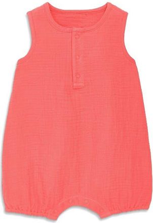 primary Baby Cotton Gauze Henley Bubble Romper in Watermelon at Nordstrom, Size 12-18M
