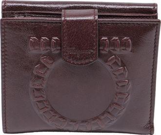 Ferragamo Gancini-Embossed Bi-Fold Wallet in Burgundy Leather
