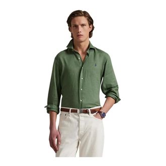 Polo Ralph Lauren Overhemden, Heren, Groen, L, Linnen, Big & Tall Linnen Overhemd
