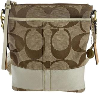 Coach Pre-owned Signature Canvas Lederen Schoudertas - Dames - Vintage Schoudertas - Beige - ONE Size - Leer - Vintage