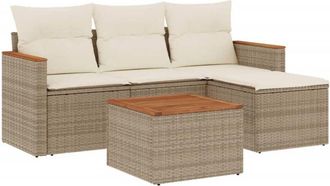 vidaXL Juego De Sof&aacute;s Jard&iacute;n Con Cojines 5 Pzas Rat&aacute;n Sint&eacute;tico Beige Vidaxl