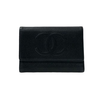Chanel Black Grained Calfskin Wallet (Tri-Fold) (Pre-Owned)