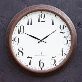 PRIMROSE Outdoor Garden Wall Clock Perfect Time Radio Controlled 57.5cm in Brown