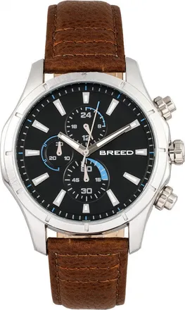 Breed Lacroix Chronograph Watch, Silver/Brown Leather Strap, 47mm