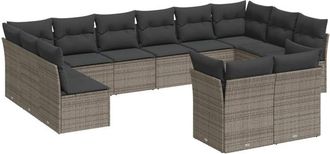 vidaXL Set De Sof&aacute;s De Jard&iacute;n 12 Pzas Con Cojines Rat&aacute;n Sint&eacute;tico Gris Vidaxl