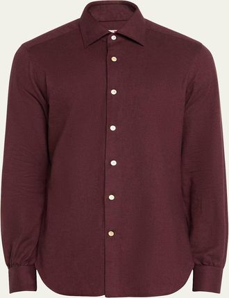 Kiton Mens Twill Flannel Sport Shirt
