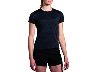 Brooks Luxe Short Sleeve Womens Clothing Heather Deep Black : 2XL (US Womens 20-22), Polyester/Spandex