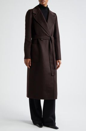 Reiss Lucia Tie Waist Wool Blend Coat in Chocolate at Nordstrom, Size 10 Us