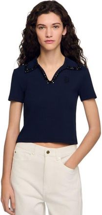 Sandro Pearl collar polo in Navy Blue at Nordstrom, Size X-Large