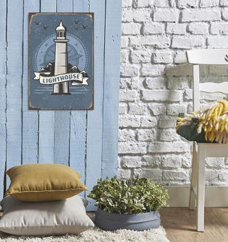 Queence Metallbild »Lighthouse« Leuchtturm Schriftzug 1 Stk. tlg. Stahlschilder