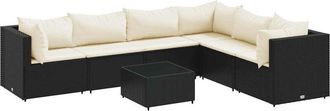 vidaXL Set de muebles de jardín y cojines 7 pzas ratán sintético negro Vidaxl
