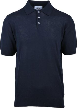 Alpha Studio Midnight Blue Cotton Knit Polo Shirt
