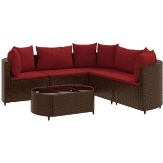vidaXL Set Sof&aacute;s De Jard&iacute;n 6 Piezas Y Cojines Rat&aacute;n Sint&eacute;tico Marr&oacute;n Vidaxl